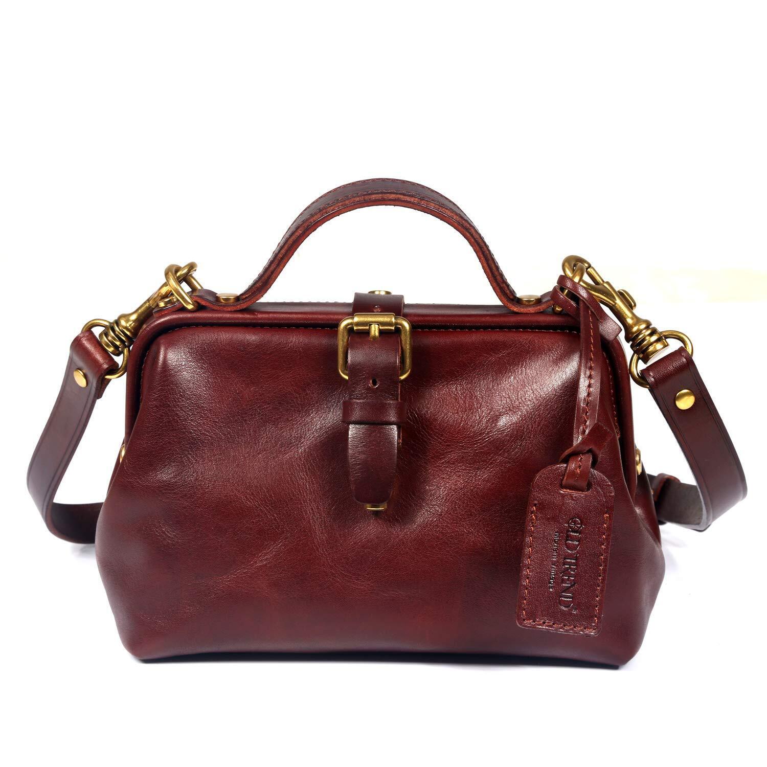 6487 Leather Satchel Handbag Cowhide Doctor Bag Shoulder Bag Brown